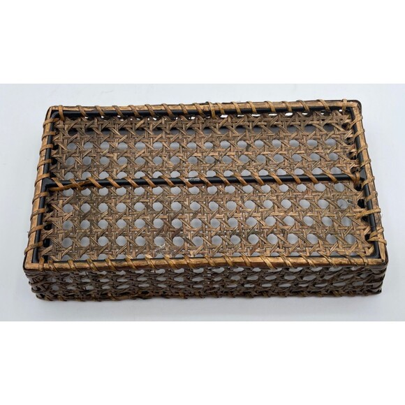 Vintage Cane Rattan Guest Towel Napkin Holder Tray 10" x 6" Brown - Picture 6 of 7